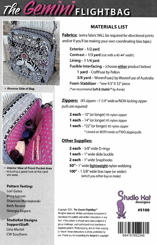 Studio Kat, The Gemini Flightbag